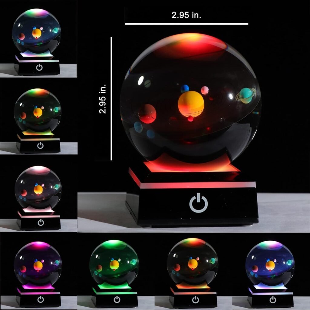 3D Crystal Ball with Solar System and Led Lamp